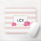 Blush Stripe & Pink Peony Monogram Mousepad Muismat (Met muis)
