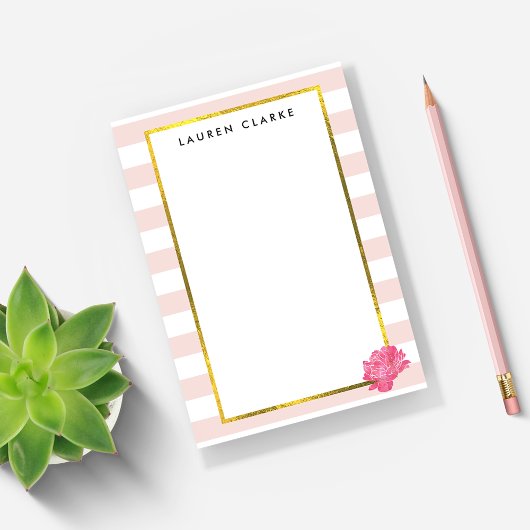 Blush Stripe & Pink Peony persoonlijk Post-it® Notes