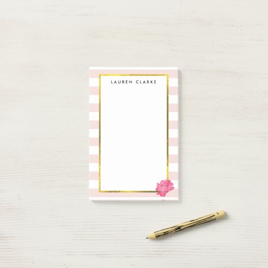 Blush Stripe & Pink Peony persoonlijk Post-it® Notes (Op bureau)