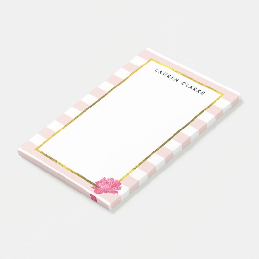 Blush Stripe & Pink Peony persoonlijk Post-it® Notes (Schuin)