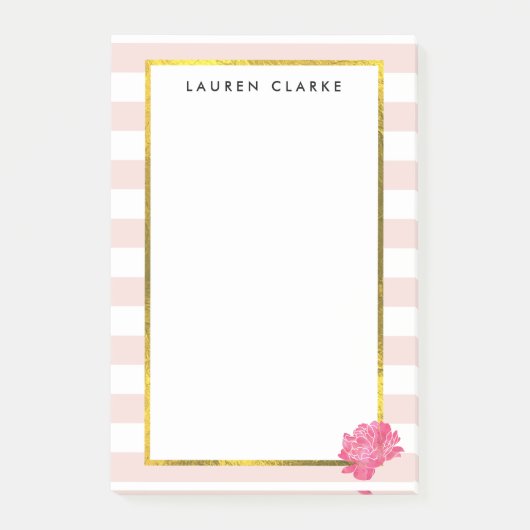 Blush Stripe & Pink Peony persoonlijk Post-it® Notes (Voorkant)