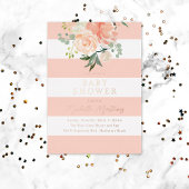 Blush Striped Floral Baby shower Roos Gold Folie Uitnodiging