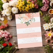 Blush Striped Floral Baby shower Roos Gold Folie Uitnodiging
