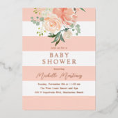 Blush Striped Floral Baby shower Roos Gold Folie Uitnodiging (Voorkant)