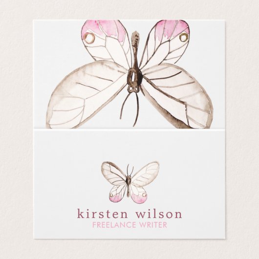 Blush Stripes & Butterfly Folded Visitekaartje (Buitenkant ongevouwen)