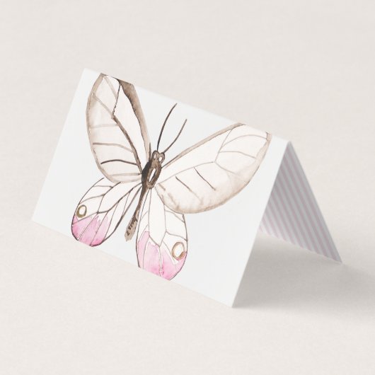 Blush Stripes & Butterfly Folded Visitekaartje (Achterkant)