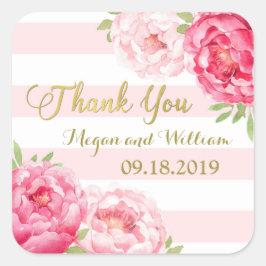 Blush Stripes Goud Roze Bloemen Bruiloft Favor Lab Vierkante Sticker