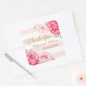 Blush Stripes Goud Roze Bloemen Bruiloft Favor Lab Vierkante Sticker (Envelop)