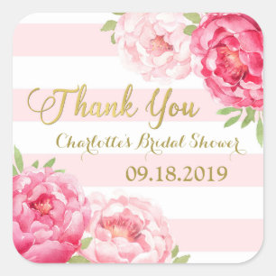 Blush Stripes Goud Roze Bloemen Vrijgezellenfeest Vierkante Sticker