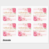 Blush Stripes Goud Roze Bloemen Vrijgezellenfeest Vierkante Sticker (Vel)