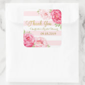 Blush Stripes Goud Roze Bloemen Vrijgezellenfeest Vierkante Sticker (Tas)