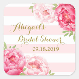 Blush Stripes Pink Floral Vrijgezellenfeest Favor Vierkante Sticker