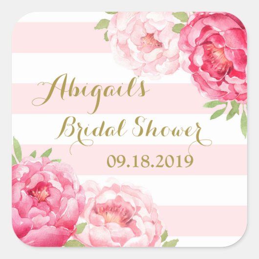 Blush Stripes Pink Floral Vrijgezellenfeest Favor  Vierkante Sticker (Voorkant)