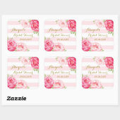 Blush Stripes Pink Floral Vrijgezellenfeest Favor  Vierkante Sticker (Vel)