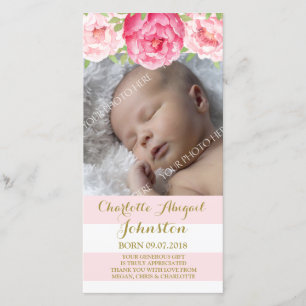 Blush Stripes Pink Flowers Hartelijk dank, Baby sh Bedankkaart