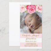 Blush Stripes Pink Flowers Hartelijk dank, Baby sh Bedankkaart (Voorkant / Achterkant)