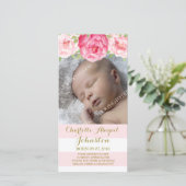 Blush Stripes Pink Flowers Hartelijk dank, Baby sh Bedankkaart (Staand voorkant)