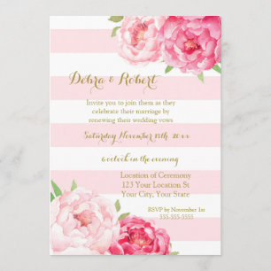 Blush Stripes Pink Flowers Vow Renewal Uitnodiging