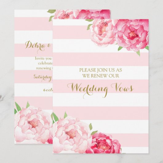 Blush Stripes Roze Bloemen Gelofte Vernieuwing Uit Kaart (Voorkant / Achterkant)