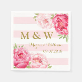 Blush Stripes Roze Waterverf Huwelijksmonogram Servetten