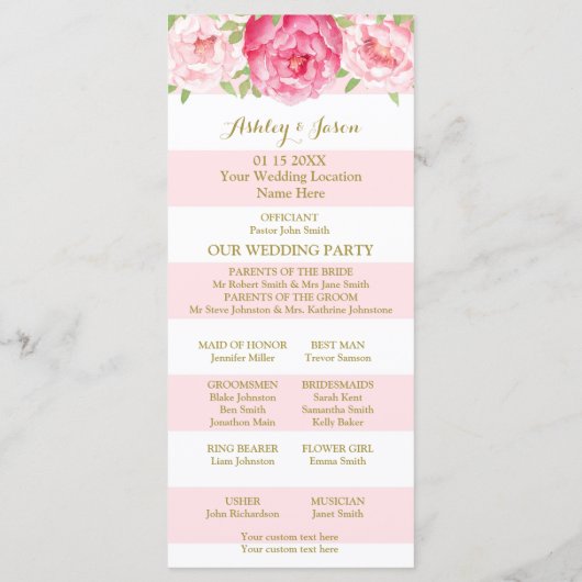Blush Stripes Roze Waterverf Trouwprogramma Programmakaart (Achterkant)