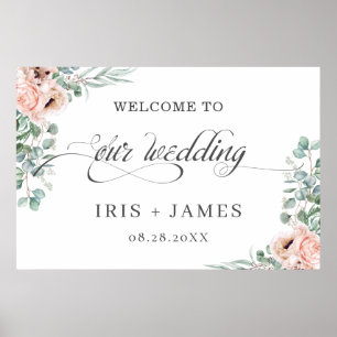 Blush Stusty Pink Floral Eucalyptus Weddenschap We Poster