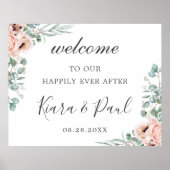 Blush Stusty Pink Floral Eucalyptus Weddenschap We Poster (Voorkant)