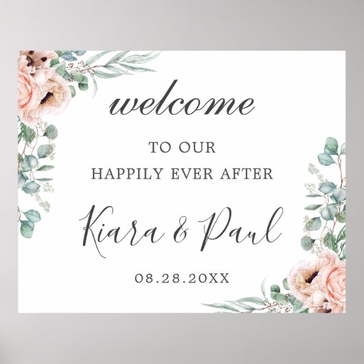 Blush Stusty Pink Floral Eucalyptus Weddenschap We Poster (Voorkant)