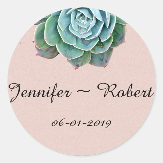 Blush Succulent Bruiloft Envelop Afdichtingen Ronde Sticker (Voorkant)
