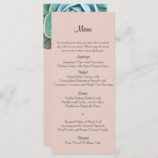 Blush Succulent Bruiloft Menu (Voorkant / Achterkant)