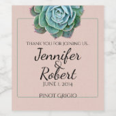 Blush Succulent Bruiloft Wijn Label Etiket (Enkel label)