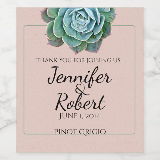 Blush Succulent Bruiloft Wijn Label Wijn Etiket (Enkel label)