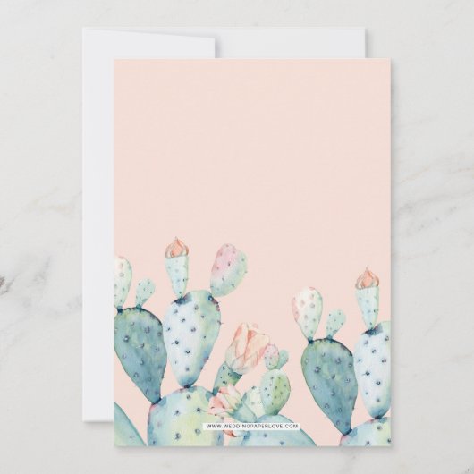 Blush Succulent Cactus Bridal Shower Invitations Kaart (Achterkant)