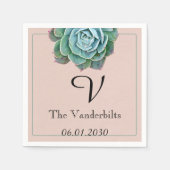 Blush Succulent Monogram Wedding Napkin Servetten (Voorkant)