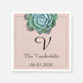 Blush Succulent Monogram Wedding Napkin Servetten