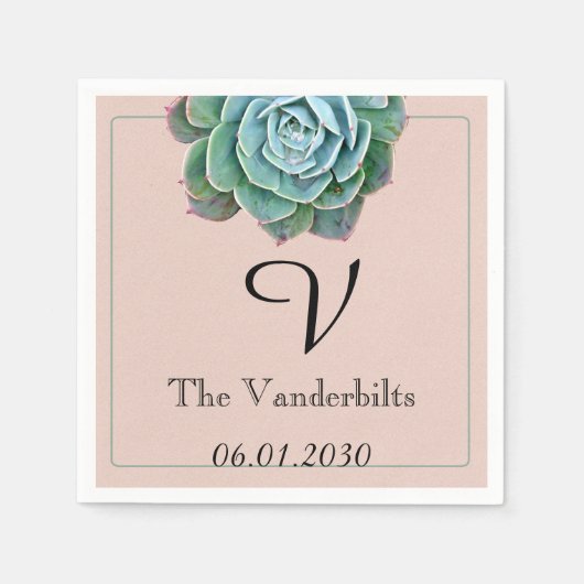 Blush Succulent Monogram Wedding Napkin Servetten (Voorkant)