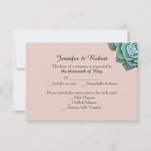 Blush Succulent Wedding Response Kaart (Voorkant)