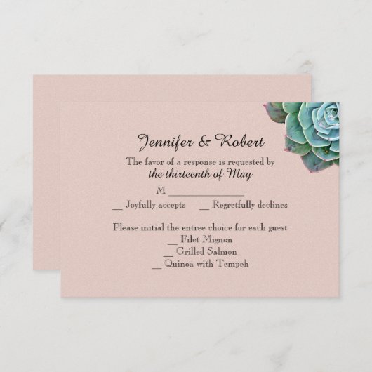 Blush Succulent Wedding Response Kaart (Voorkant / Achterkant)