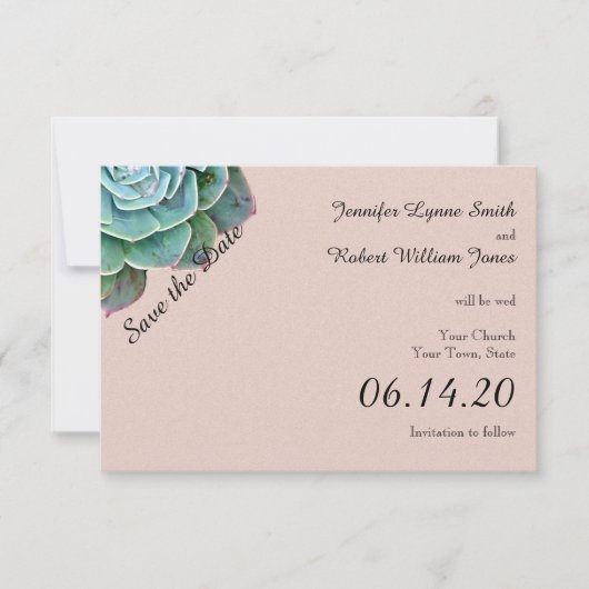Blush Succulent Wedding Save the Date (Voorkant)