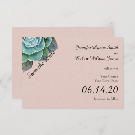 Blush Succulent Wedding Save the Date (Voorkant / Achterkant)