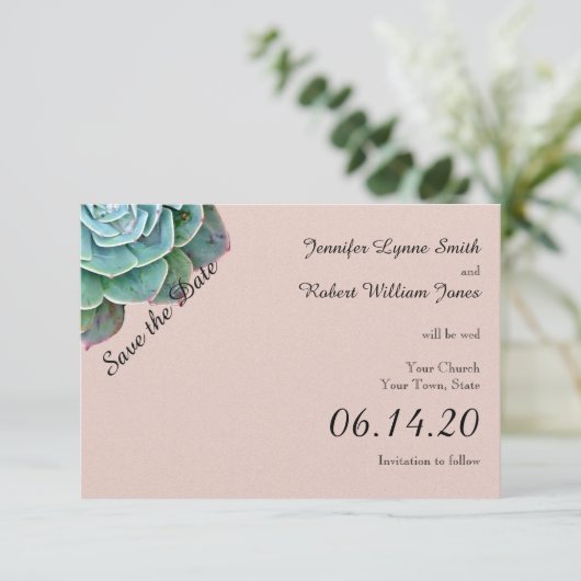 Blush Succulent Wedding Save the Date (Staand voorkant)