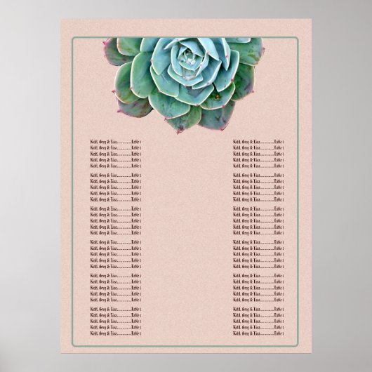 Blush Succulent Wedding Seating Chart Poster (Voorkant)