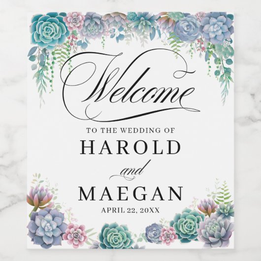 Blush Succulent Wedding Wijn Etiket (Enkel label)