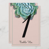 Blush Succulent Wedingstabel Number Kaart (Voorkant / Achterkant)