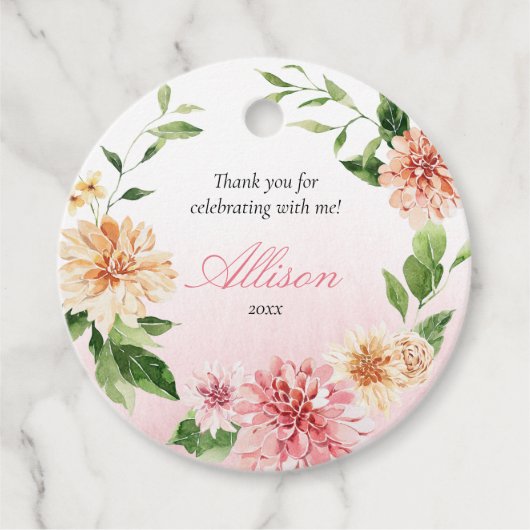 Blush Summer Bloemige Romantische Bruiloft Feest Bedankjes Labels (Voorkant)