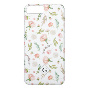 Blush Summer Floral Pattern   Monogram iPhone 8/7 Plus Hoesje