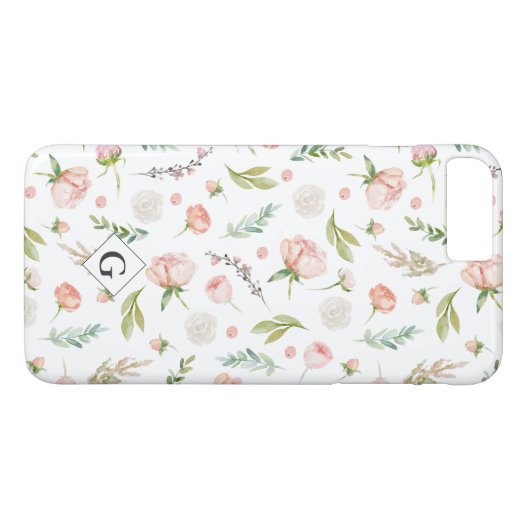 Blush Summer Floral Pattern | Monogram Case-Mate iPhone Case (Achterkant (Horizontaal))