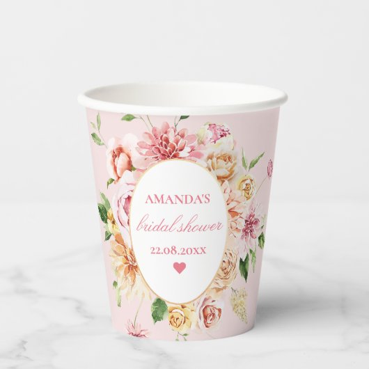Blush Summer Floral Romantic Vrijgezellenfeest Papieren Bekers (Voorkant)