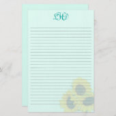 Blush Sunflower Monogram Schrijfpapier Briefpapier (Voorkant / Achterkant)