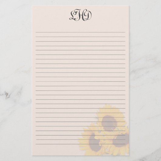 Blush Sunflower Monogram Schrijfpapier Briefpapier (Voorkant)